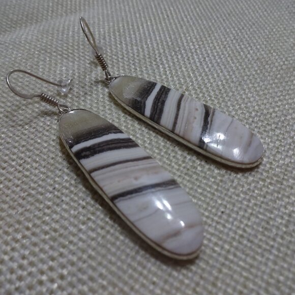 Unique ZEBRA CALCITE Handmade Sterling 925 Dangle Earrings #325C - Picture 2 of 3